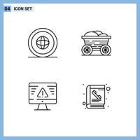 4 User Interface Line Pack of modern Signs and Symbols of country breach international cart error Editable Vector Design Elements