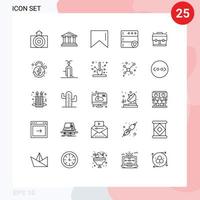 Modern Set of 25 Lines Pictograph of heart education law bag favorite Editable Vector Design Elements