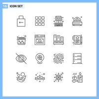 16 User Interface Outline Pack of modern Signs and Symbols of advertising heart online love learning Editable Vector Design Elements