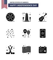 9 iconos creativos de estados unidos signos de independencia modernos y símbolos del 4 de julio de globos fuego de washington americano elementos de diseño de vector de día de estados unidos editables en estados unidos