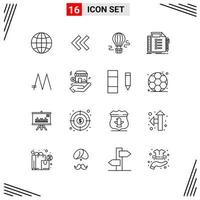 16 Icons Line Style. Grid Based Creative Outline Symbols for Website Design. Simple Line Icon Signs Isolated on White Background. 16 Icon Set. vector