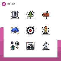 Universal Icon Symbols Group of 9 Modern Filledline Flat Colors of audio computing holiday cloud mail box Editable Vector Design Elements