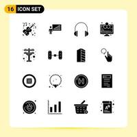 16 iconos creativos signos y símbolos modernos de estudio computadora éxito análisis música elementos de diseño vectorial editables vector