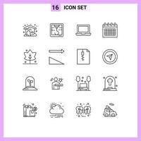 Set of 16 Vector Outlines on Grid for sorting descending calendar giving leaf Editable Vector Design Elements