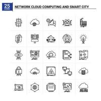 25 Network Cloud Computing And Smart City icon set vector background