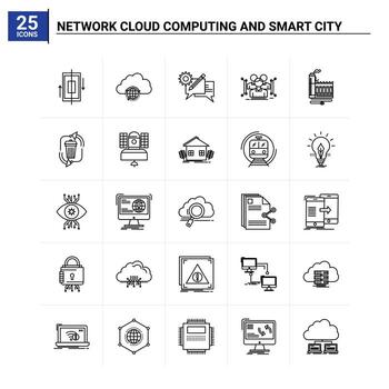 Fondo de vector de conjunto de iconos de ciudad inteligente y computación en nube de red 25