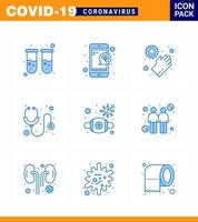 9 Blue Set of corona virus epidemic icons such as protective flu hands stethoscope hospital viral coronavirus 2019nov disease Vector Design Elements