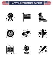 4th July USA Happy Independence Day Icon Symbols Group of 9 Modern Solid Glyphs of war army shose flag security Editable USA Day Vector Design Elements