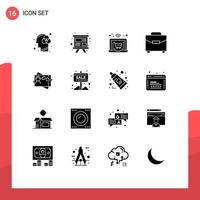 Set of 16 Modern UI Icons Symbols Signs for heart card online bag gateway Editable Vector Design Elements