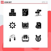 Set of 9 Modern UI Icons Symbols Signs for blue resources dierection management hr Editable Vector Design Elements