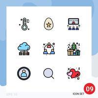 Mobile Interface Filledline Flat Color Set of 9 Pictograms of marketing technology conference storage cloud Editable Vector Design Elements