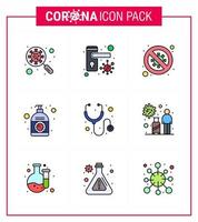 9 Filled Line Flat Color Coronavirus disease and prevention vector icon cream signaling safety scientist forbidden viral coronavirus 2019nov disease Vector Design Elements