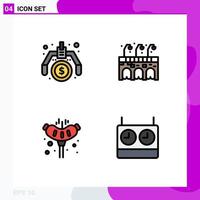 Group of 4 Modern Filledline Flat Colors Set for financial sausage idea pub chess Editable Vector Design Elements