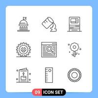 9 Line Black Icon Pack Outline Symbols for Mobile Apps isolated on white background 9 Icons Set vector