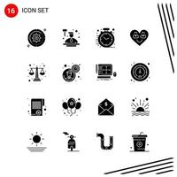 Collection of 16 Vector Icons in solid style Pixle Perfect Glyph Symbols for Web and Mobile Solid Icon Signs on White Background 16 Icons