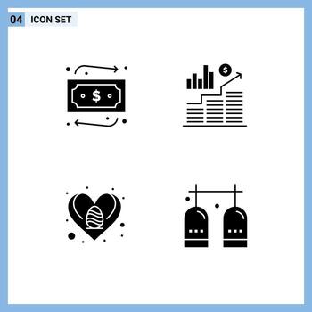 conjunto de 4 iconos de interfaz de usuario modernos símbolos signos para actividades de gráficos de negocios de corazón de dinero elementos de diseño de vectores editables