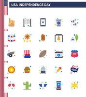 Happy Independence Day USA Pack of 25 Creative Flats of buntings soda entrance drink ireland Editable USA Day Vector Design Elements