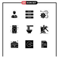 9 Universal Solid Glyph Signs Symbols of share bluetooth furniture teamwork production Editable Vector Design Elements