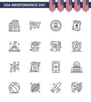 Modern Set of 16 Lines and symbols on USA Independence Day such as fast camping drink camp love Editable USA Day Vector Design Elements