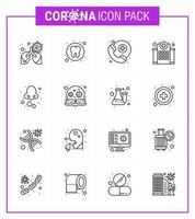 Novel Coronavirus 2019nCoV 16 Line icon pack cold nursing doctor on call medical healthcare viral coronavirus 2019nov disease Vector Design Elements