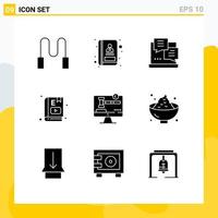 Mobile Interface Solid Glyph Set of 9 Pictograms of digital copy right script study education Editable Vector Design Elements