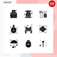 Vector Pack of 9 Icons in Solid Style. Creative Glyph Pack isolated on White Background for Web and Mobile.