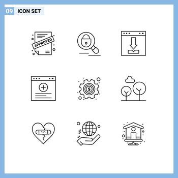 Outline Pack of 9 Universal Symbols of options gear browser website browser Editable Vector Design Elements