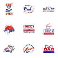 Happy Fathers Day vector hand lettering 9 Blue and red Calligraphy illustration for greeting card festival poster etc Editable Vector Design Elements