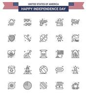 paquete de iconos de vector de stock de día americano 25 signos y símbolos de línea para paquetes americanos arma de dinero de fiesta elementos de diseño de vector de día de estados unidos editables