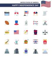 feliz día de la independencia paquete de iconos de 25 pisos para web e impresión de texto de estados unidos archivo internacional crema editable elementos de diseño de vectores del día de estados unidos