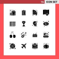 16 Universal Solid Glyph Signs Symbols of radiator heater birthday battery map Editable Vector Design Elements