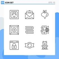 Modern 9 Line style icons. Outline Symbols for general use. Creative Line Icon Sign Isolated on White Background. 9 Icons Pack. vector