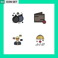 4 Universal Filledline Flat Color Signs Symbols of bomb man play e sms Editable Vector Design Elements