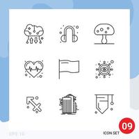 9 iconos creativos signos y símbolos modernos de marca país hongo pulso salud elementos de diseño vectorial editables vector