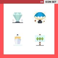 Mobile Interface Flat Icon Set of 4 Pictograms of diamond boat ruby air transport Editable Vector Design Elements