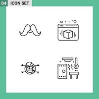 Group of 4 Modern Filledline Flat Colors Set for moustache chart male cube percentage Editable Vector Design Elements