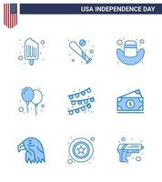 Happy Independence Day Pack of 9 Blues Signs and Symbols for party decoration party usa day balloons Editable USA Day Vector Design Elements