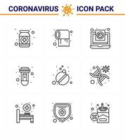 CORONAVIRUS 9 Line Icon set on the theme of Corona epidemic contains icons such as tube blood tissue virus medical viral coronavirus 2019nov disease Vector Design Elements