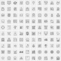 100 Universal Black Line Icons on White Background vector