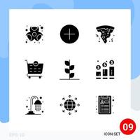 9 Universal Solid Glyph Signs Symbols of growth nature food garden shopping cart Editable Vector Design Elements