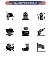 Big Pack of 9 USA Happy Independence Day USA Vector Solid Glyphs and Editable Symbols of independence festival building coffee tea Editable USA Day Vector Design Elements