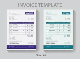 A4 size Professional Invoice design template,  Modern  vector payment receipt layout.