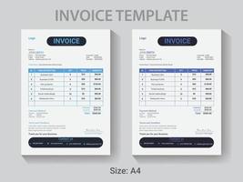 A4 size Professional Invoice design template,  Modern  vector payment receipt layout.