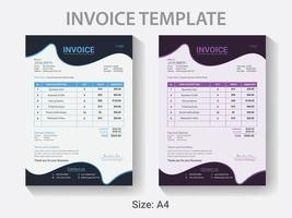 A4 size Professional Invoice design template,  Modern  vector payment receipt layout.