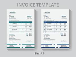 A4 size Professional Invoice design template,  Modern  vector payment receipt layout.