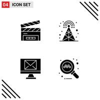 4 User Interface Solid Glyph Pack of modern Signs and Symbols of clapboard email film flap radio online Editable Vector Design Elements