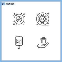 Mobile Interface Line Set of 4 Pictograms of disk test music dvd arts samples Editable Vector Design Elements