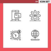 4 Universal Filledline Flat Colors Set for Web and Mobile Applications ecommerce message rate gear dollar Editable Vector Design Elements