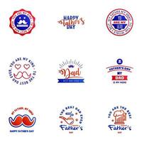 Happy fathers day set 9 Blue and red Vector typography Vintage lettering for fathers day greeting cards banners tshirt design You are the best dad Editable Vector Design Elements