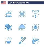 paquete grande de 9 estados unidos feliz día de la independencia estados unidos vector blues y símbolos editables de insignia postre frankfurter pastel americano elementos editables de diseño vectorial del día de estados unidos